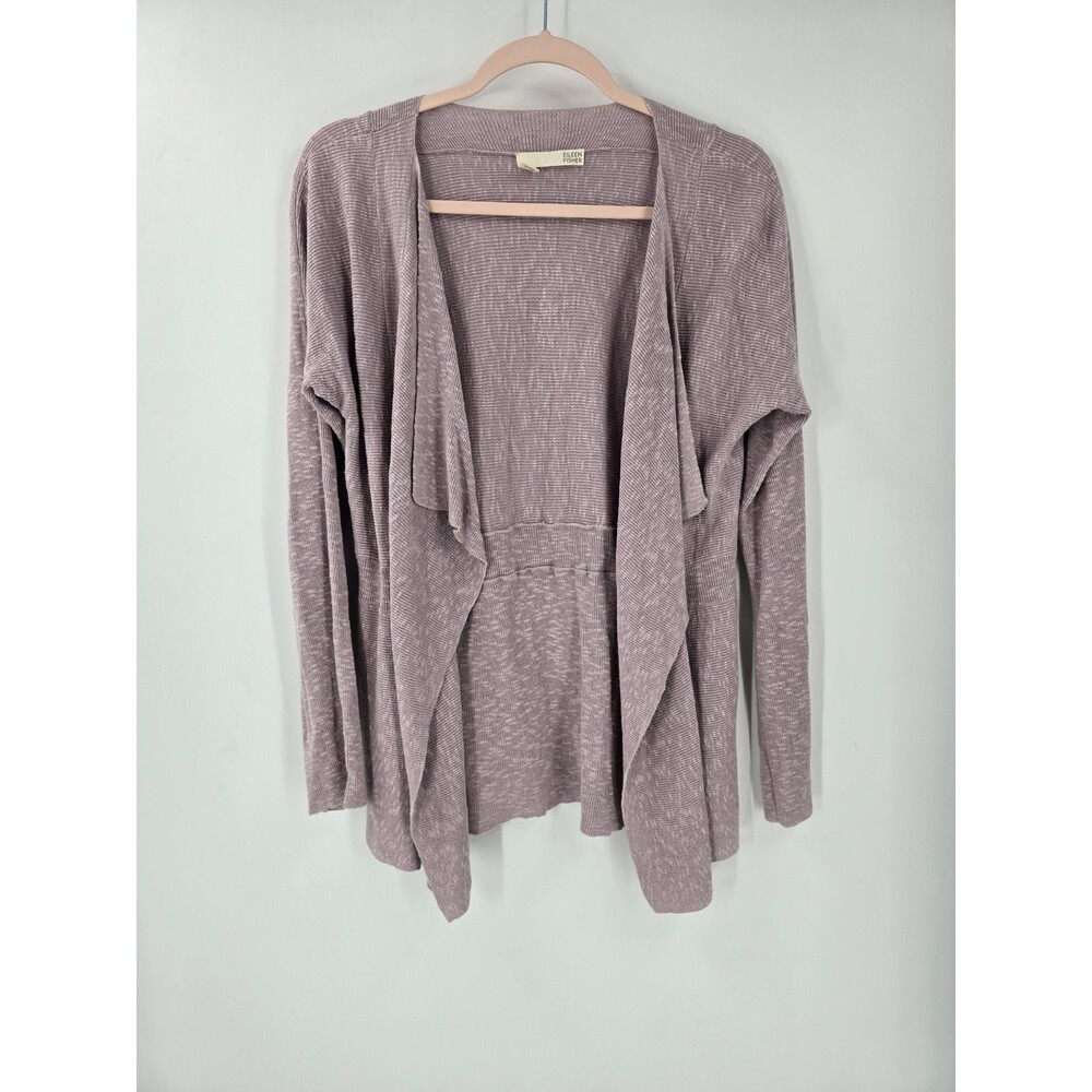 Eileen Fisher Linen Cotton Medium Pink Cardigan Sweater Open Front